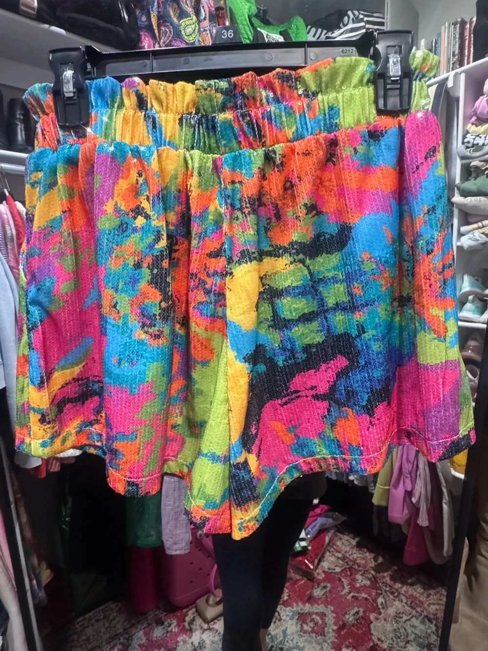 QUEEN OF SPARKLES Neon Multicolor Elastic Waist Shorts